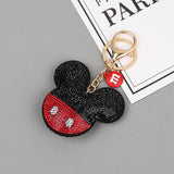 Handmade Rhinestones Ball Mickey Head Keychain Crystal Leather cord Keyring Women Charm Bag Car Pendant Key