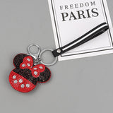 Handmade Rhinestones Ball Mickey Head Keychain Crystal Leather cord Keyring Women Charm Bag Car Pendant Key