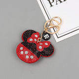 Handmade Rhinestones Ball Mickey Head Keychain Crystal Leather cord Keyring Women Charm Bag Car Pendant Key
