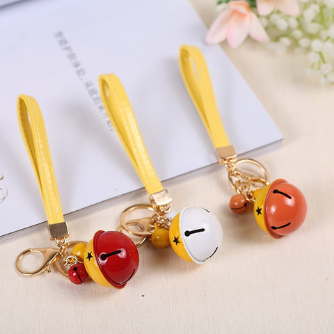 Creative Bell DIY Keychain Handmade Leather Rope Double Color Bells Keychains For Women Men Key Chain Car Key Ring Bag Pendant