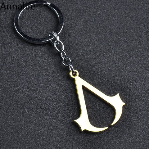 Assassins-Creed Keychain Handmade Leather Stainless Steel Keyring Metal Leaf Pendant Men Women Jewelry Souvenir Gift