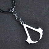 Assassins-Creed Keychain Handmade Leather Stainless Steel Keyring Metal Leaf Pendant Men Women Jewelry Souvenir Gift